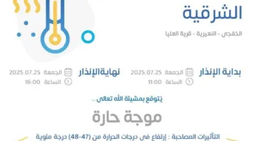الأرصاد الجوية:  ارتفاع درجات الحرارة في المنطقة الشرقية