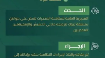 اعتقال شخص في تبوك بتهمة الترويج لمخدرات الحشيش والإمفيتامين