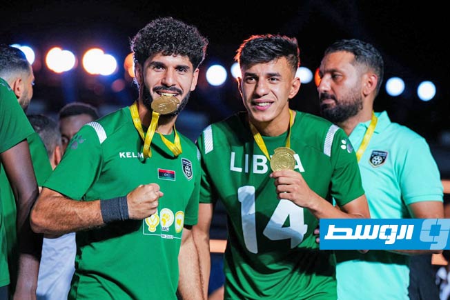 احتفال المنتخب الليبي ببطولة أفريقيا للميني فوتبول، الجمعة 25 يوليو 2025. (صفحة الاتحاد العام الليبي للميني فوتبول عبر فيسبوك)