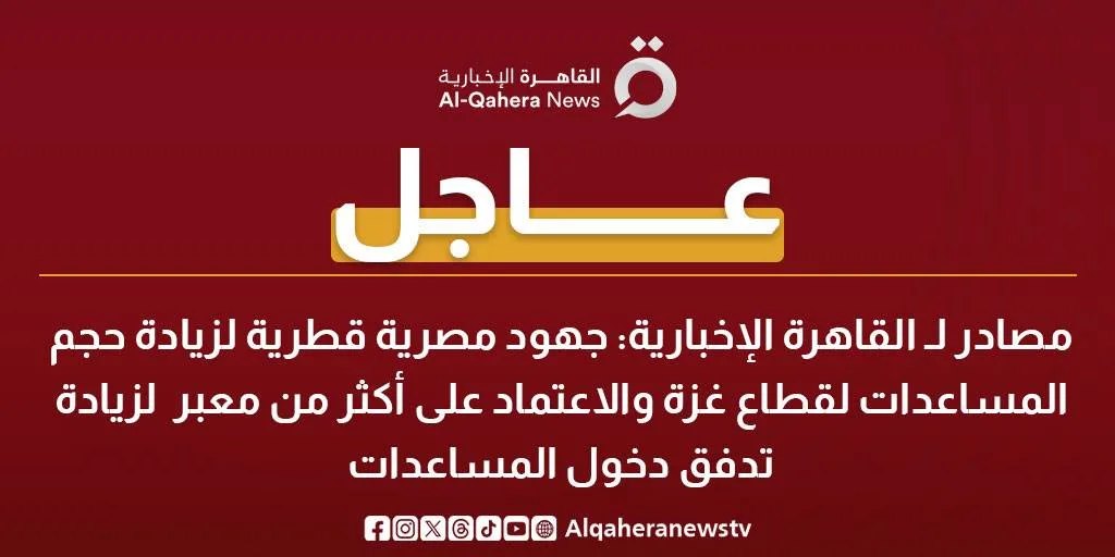 مصادر لـ”القاهرة الإخبارية”: مساعٍ مصرية وقطرية لتعزيز حجم المساعدات لقطاع غزة مصادر لـ”القاهرة الإخبارية”: مساعٍ مصرية وقطرية لتعزيز حجم المساعدات لقطاع غزة