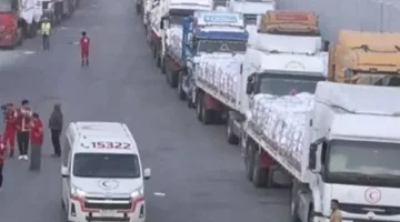 وصول شاحنات الإغاثة المصرية إلى معبر كرم أبو سالم