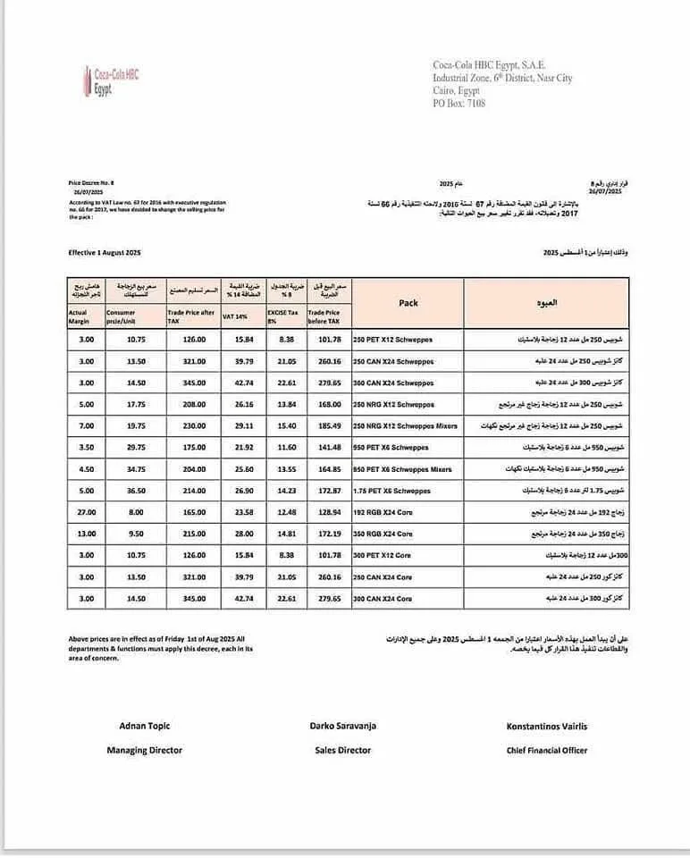 زيادة أسعار بعض منتجات كوكاكولا اعتبارًا من أغسطس المقبل زيادة أسعار بعض منتجات كوكاكولا اعتبارًا من أغسطس المقبل