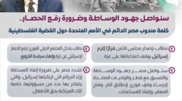 إنفوجراف: أهم تصريحات ممثل مصر في الأمم المتحدة حول الحصار الإسرائيلي على “غزة”