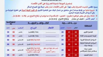 درجة الحرارة العظمى في القاهرة 40° وأسوان 46°.. الأرصاد تُعلن توقعات الطقس ليوم الإثنين 28 يوليو 2025