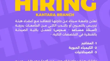جامعة سيناء تطلب تعيين أعضاء هيئة تدريس بدءاً من أستاذ مساعد وحتى معيد.. كافة التفاصيل متاحة.