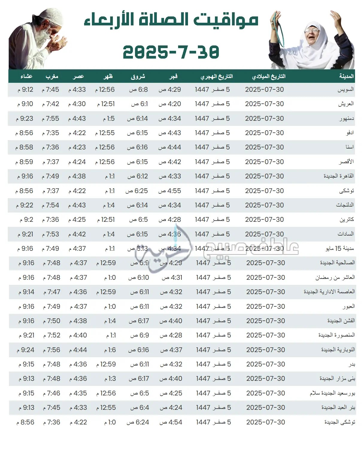 إنفوجراف مواقيت الصلاة الأربعاء