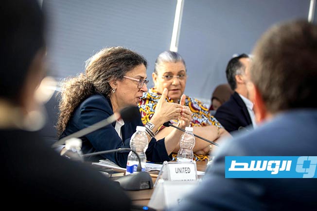 اجتماع المبعوثة الأممية هانا تيتيه مع رؤساء مجموعات العمل التابعة لعملية برلين، 29 يوليو 2025. (البعثة الأممية)