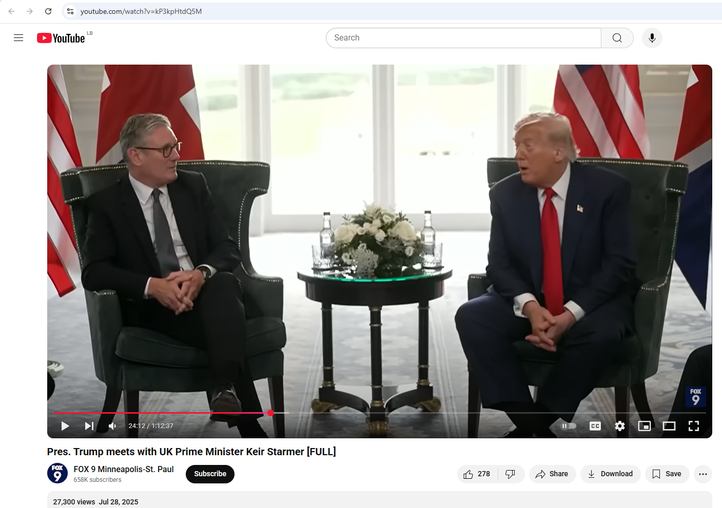 لقطة من الفيديو المنشور في حساب  FOX 9 Minneapolis-St. Paul في يوتيوب في 28 تموز 2025