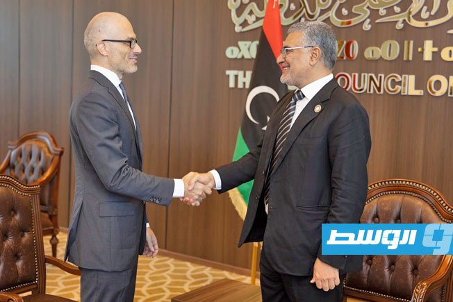 لقاء تكالة مع سفير الاتحادالأوروبي،الخميس 31 يوليو 2025. (المجلس الأعلى للدولة)