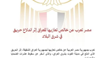 مصر تُعبّر عن عميق تعازيها للعراق في ضحايا حريق الكوت