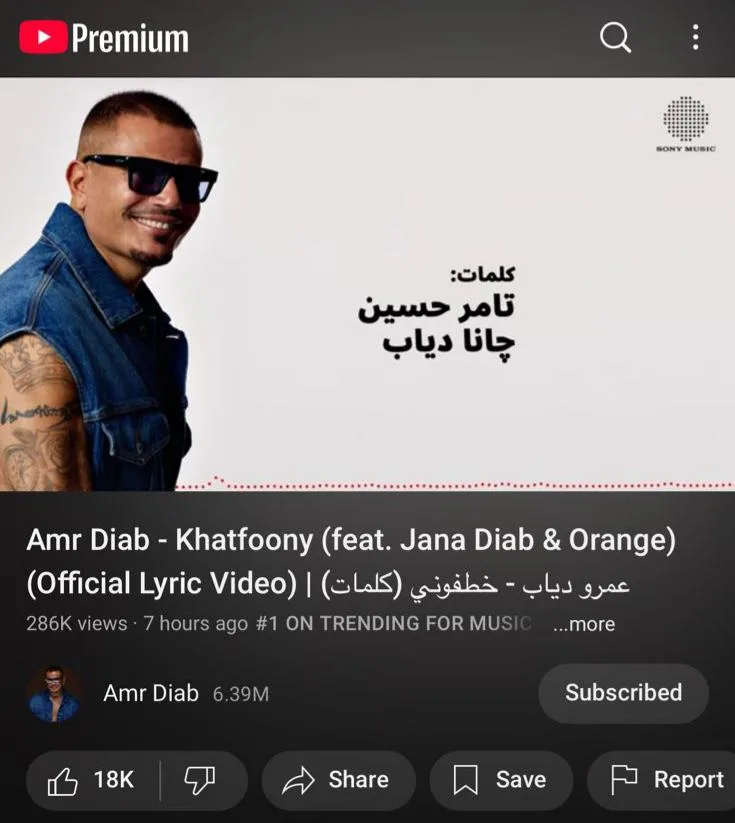 عمرو دياب يحتل قائمة الأكثر رواجًا على يوتيوب و”x” بأغنيتيه “خطفوني” و”مليش بديل” عمرو دياب يحتل قائمة الأكثر رواجًا على يوتيوب و”x” بأغنيتيه “خطفوني” و”مليش بديل”