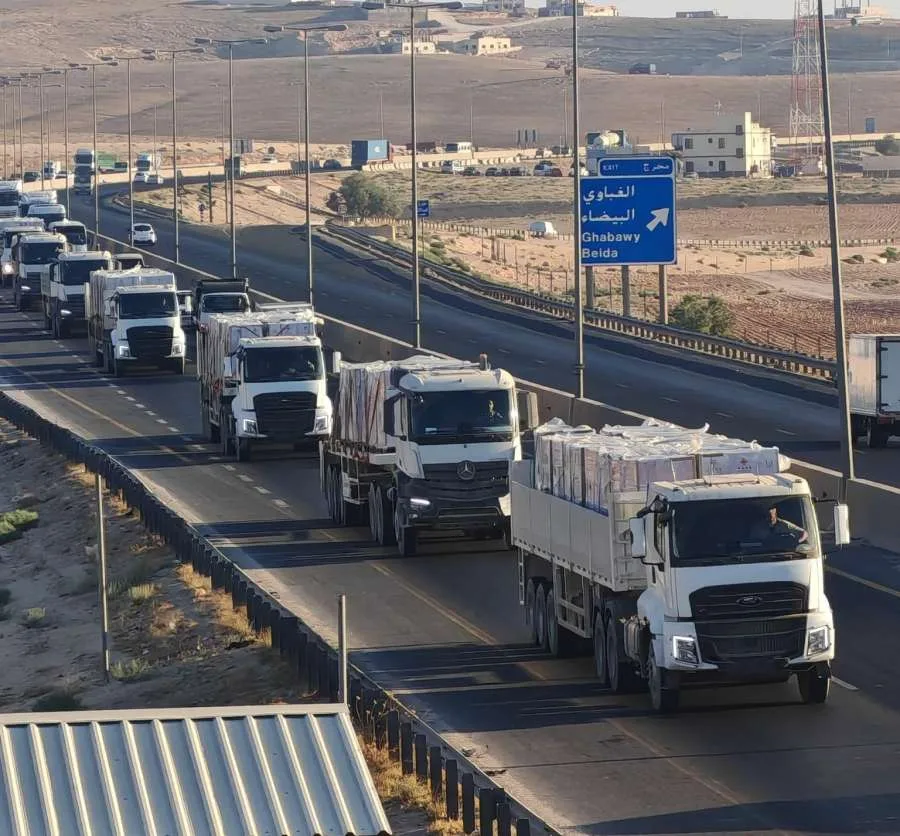 قافلة مساعدات جديدة من الأردن تضم 60 شاحنة في طريقها إلى غزة