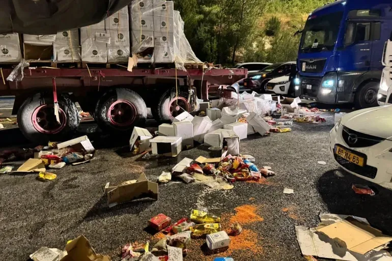 مستوطنون يعرقلون شاحنات المساعدات القادمة من الأردن إلى غزة مستوطنون يعرقلون شاحنات المساعدات القادمة من الأردن إلى غزة