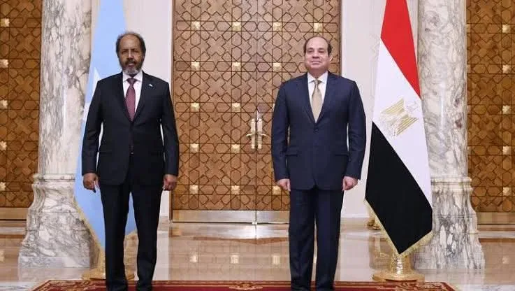 الرئيس السيسي يرحب بالرئيس الصومالي حسن شيخ محمود في مدينة العلمين الرئيس السيسي يرحب بالرئيس الصومالي حسن شيخ محمود في مدينة العلمين