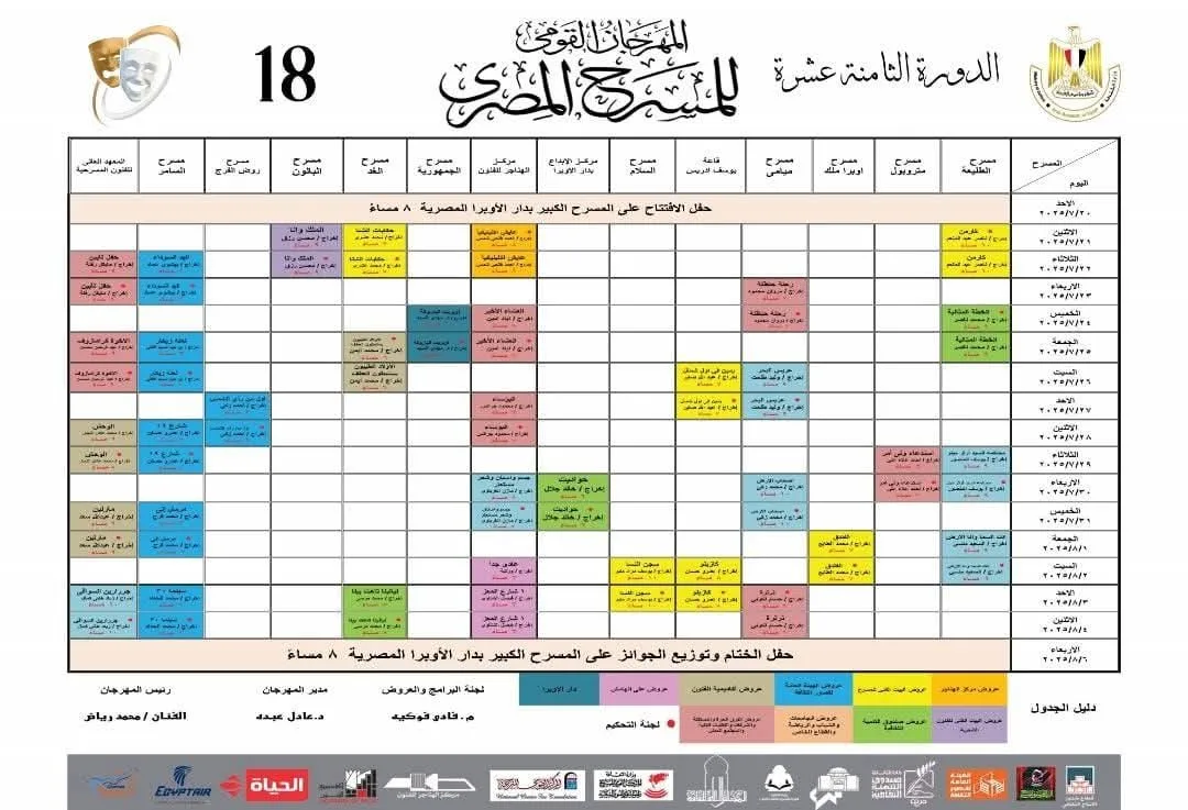 جدول فعاليات الدورة الثامنة عشر من المهرجان القومي للمسرح المصري جدول فعاليات الدورة الثامنة عشر من المهرجان القومي للمسرح المصري