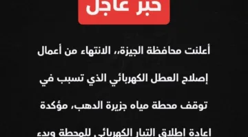 الجيزة تُعلن عن استكمال إصلاح الخلل الكهربائي واستئناف تدفق المياه تدريجيًا