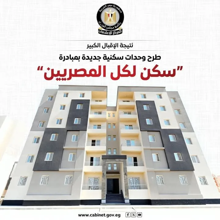 المتحدث الرسمي لمجلس الوزراء: إطلاق وحدات سكنية جديدة في إطار مبادرة “سكن لكل المصريين” المتحدث الرسمي لمجلس الوزراء: إطلاق وحدات سكنية جديدة في إطار مبادرة “سكن لكل المصريين”