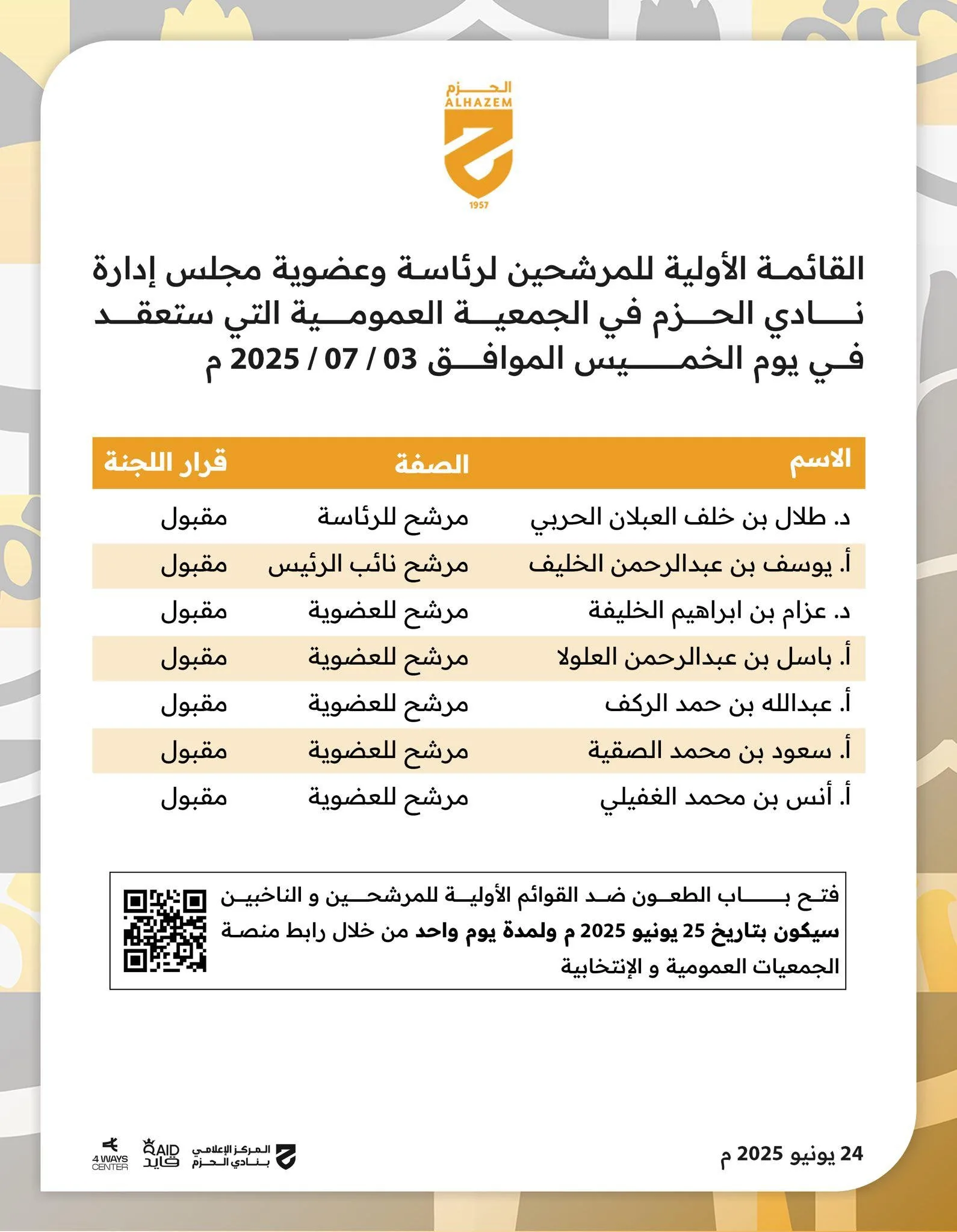 إدارة الحربي تتسلم رئاسة الحزم غدًا إدارة الحربي تتسلم رئاسة الحزم غدًا
