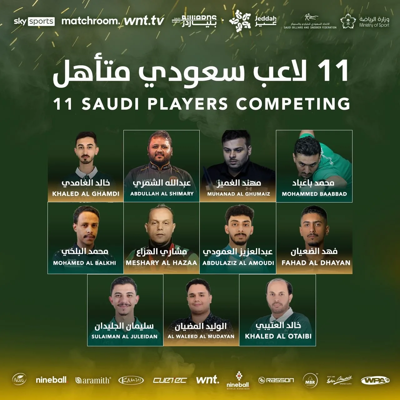 11 لاعبًا سعوديًا يتنافسون في بطولة العالم للبلياردو في جدة 11 لاعبًا سعوديًا يتنافسون في بطولة العالم للبلياردو في جدة