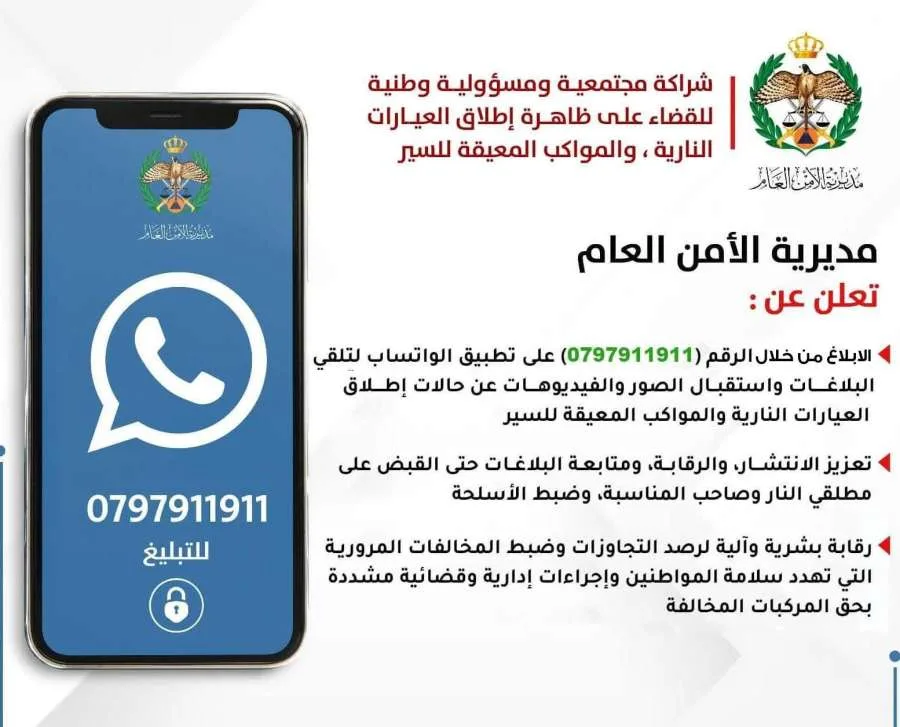 الأمن: عقوبات صارمة لمن يقوم بإطلاق العيارات النارية ولصاحب المناسبة التي تُقام فيها هذه الأفعال الأمن: عقوبات صارمة لمن يقوم بإطلاق العيارات النارية ولصاحب المناسبة التي تُقام فيها هذه الأفعال