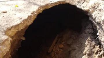 انهيار أرضي وت damage في أنبوب المياه بمنطقة البر الشرقي، مركز ميت غمر، محافظة الدقهلية