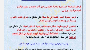 ضباب وفرص هطول أمطار.. الأرصاد تصف توقعات الطقس ليوم الأربعاء المقبل