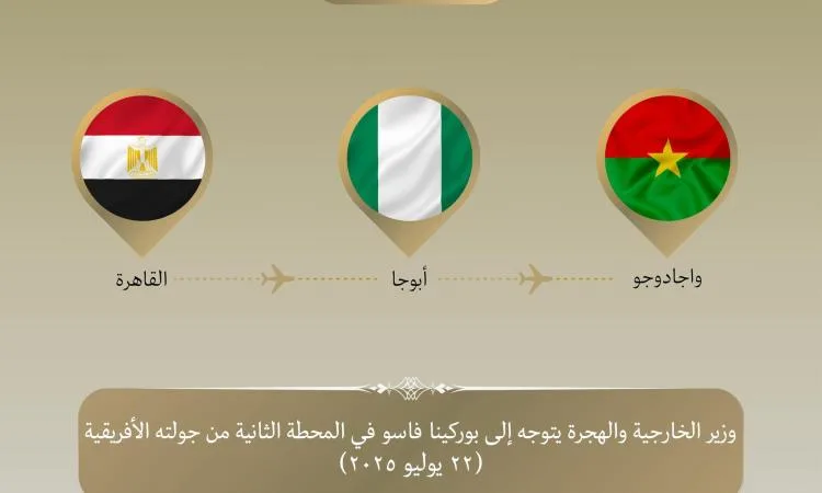 عبد العاطي يسافر إلى بوركينا فاسو لاستكشاف فرص تعزيز التعاون في مجالات متنوعة. عبد العاطي يسافر إلى بوركينا فاسو لاستكشاف فرص تعزيز التعاون في مجالات متنوعة.