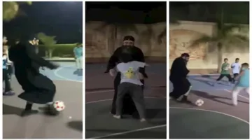قس يأسر قلوب الأطفال بكرة القدم في البحيرة (فيديو وصور)