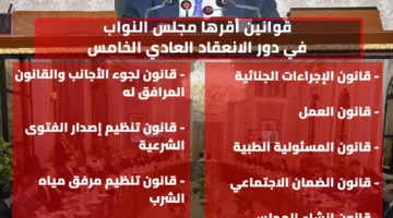 قوانين تمت الموافقة عليها من قبل مجلس النواب خلال الدورة العادية الخامسة (إنفوجراف)