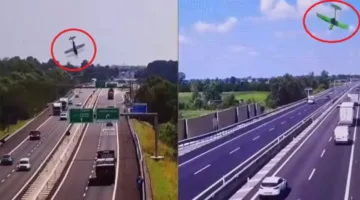 لحظة سقوط طائرة فوق طريق سريع في إيطاليا (فيديو)