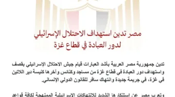 مصر تندد بالهجمات الإسرائيلية على أماكن العبادة في قطاع غزة