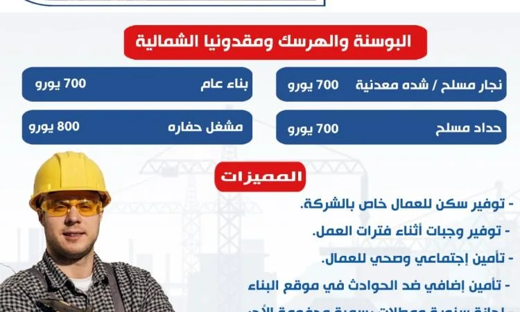وزارة العمل: فرص توظيف جديدة في البوسنة والهرسك ومقدونيا الشمالية