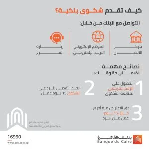 بنك القاهرة يشرح كيفية تقديم الشكاوى ويؤكد: سنرد خلال 15 يوم عمل فقط. بنك القاهرة يشرح كيفية تقديم الشكاوى ويؤكد: سنرد خلال 15 يوم عمل فقط.