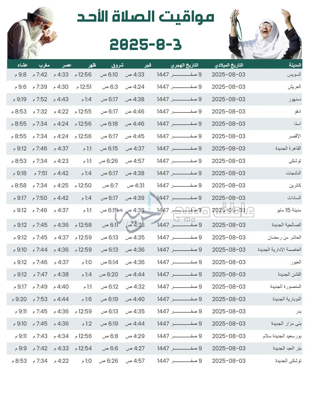 مواقيت الصلاة اليوم الأحد