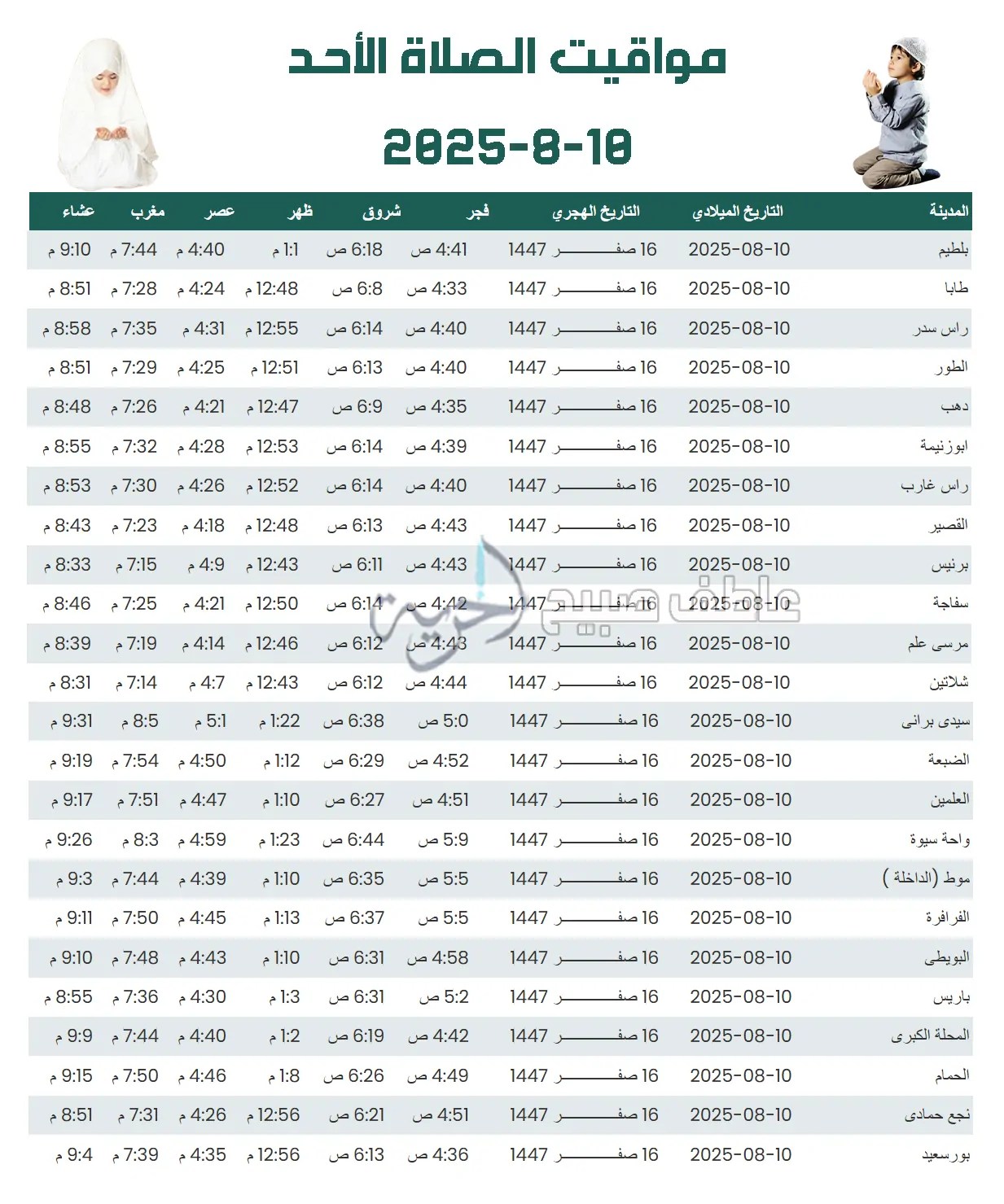 إنفوجرافات مواقيت الصلاة اليوم الأحد في مصر