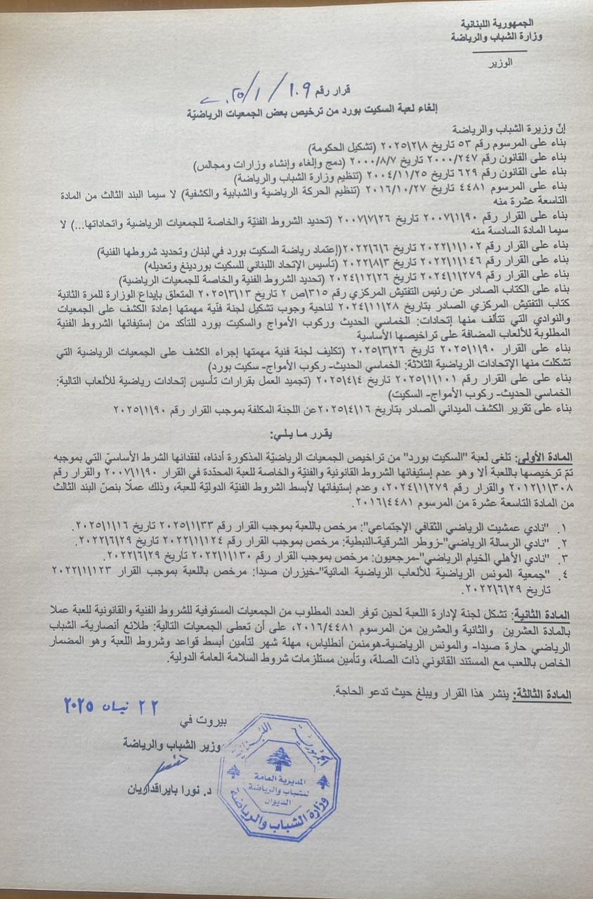 إلغاء لعبة السكيت بورد من ترخيص بعض الجمعيات الرياضية