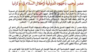 مصر تثمّن المبادرات الدولية لوقف الحرب في أوكرانيا وتطالب بحل شامل للقضية الفلسطينية.