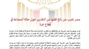 مصر تعبر عن انزعاجها العميق من أنباء المجاعة في غزة وتحث المجتمع الدولي على اتخاذ إجراءات.