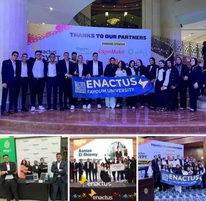 طلاب Enactus في جامعة الفيوم يفوزون بالمركز الأول في تحدي البطاريات العالمي لشركة شنايدر إلكتريك.