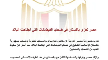 مصر تقدم تعازيها لباكستان في ضحايا الفيضانات التي أصابت البلاد