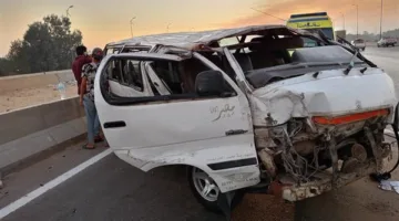 إصابة 14 فرداً جراء overturning حافلة صغيرة على محور روض الفرج