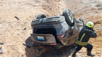 إصابة أربعة أفراد من عائلة واحدة في حادث انقلاب سيارة خاصة على طريق السويس