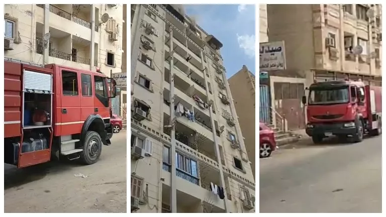 إطفاء حريق في شقة بالطابق العلوي من برج سكني في السويس إطفاء حريق في شقة بالطابق العلوي من برج سكني في السويس