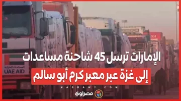 الإمارات تقدم 45 شاحنة إغاثة إلى غزة من خلال معبر كرم أبو سالم