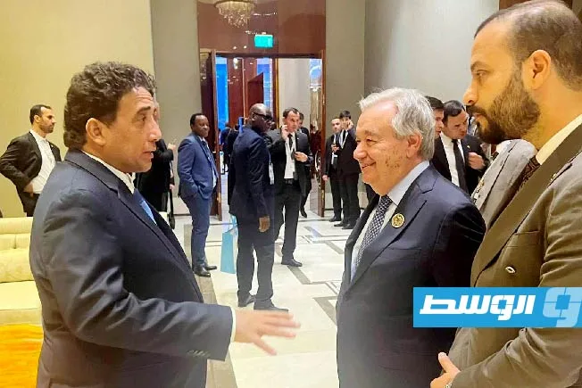 المنفي يناقش مع غوتيريس المستجدات السياسية والأمنية في ليبيا المنفي يناقش مع غوتيريس المستجدات السياسية والأمنية في ليبيا