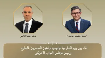 رئيس مجلس النواب الأمريكي يلتقي وزير الخارجية المصري ويثني على دور مصر في تعزيز الاستقرار ومحادثات غزة.