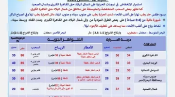 طقس السبت سيكون رطبًا للغاية.. ودرجات الحرارة ستنخفض تدريجيًا حتى يوم الخميس 7 أغسطس.