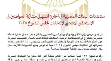 لتيسير مشاركة المواطنين: البعثات المصرية تجهز لانتخابات مجلس الشيوخ 2025