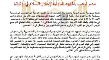 مصر تُعبر عن تأييدها للجهود العالمية لتحقيق السلام في أوكرانيا