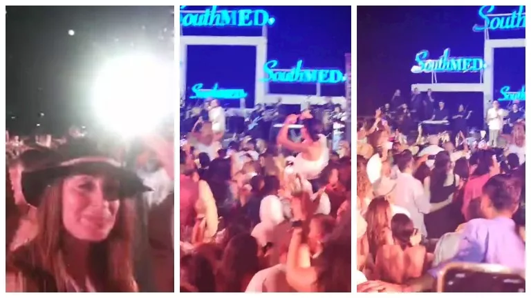 نرمين الفقي تشارك في رقصة خلال حفل عمرو دياب بالساحل الشمالي (صور وفيديو)